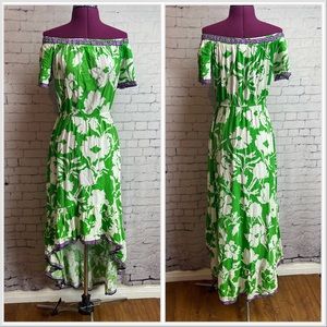 Free Market by Flying Tomato size medium green and white floral high low dress